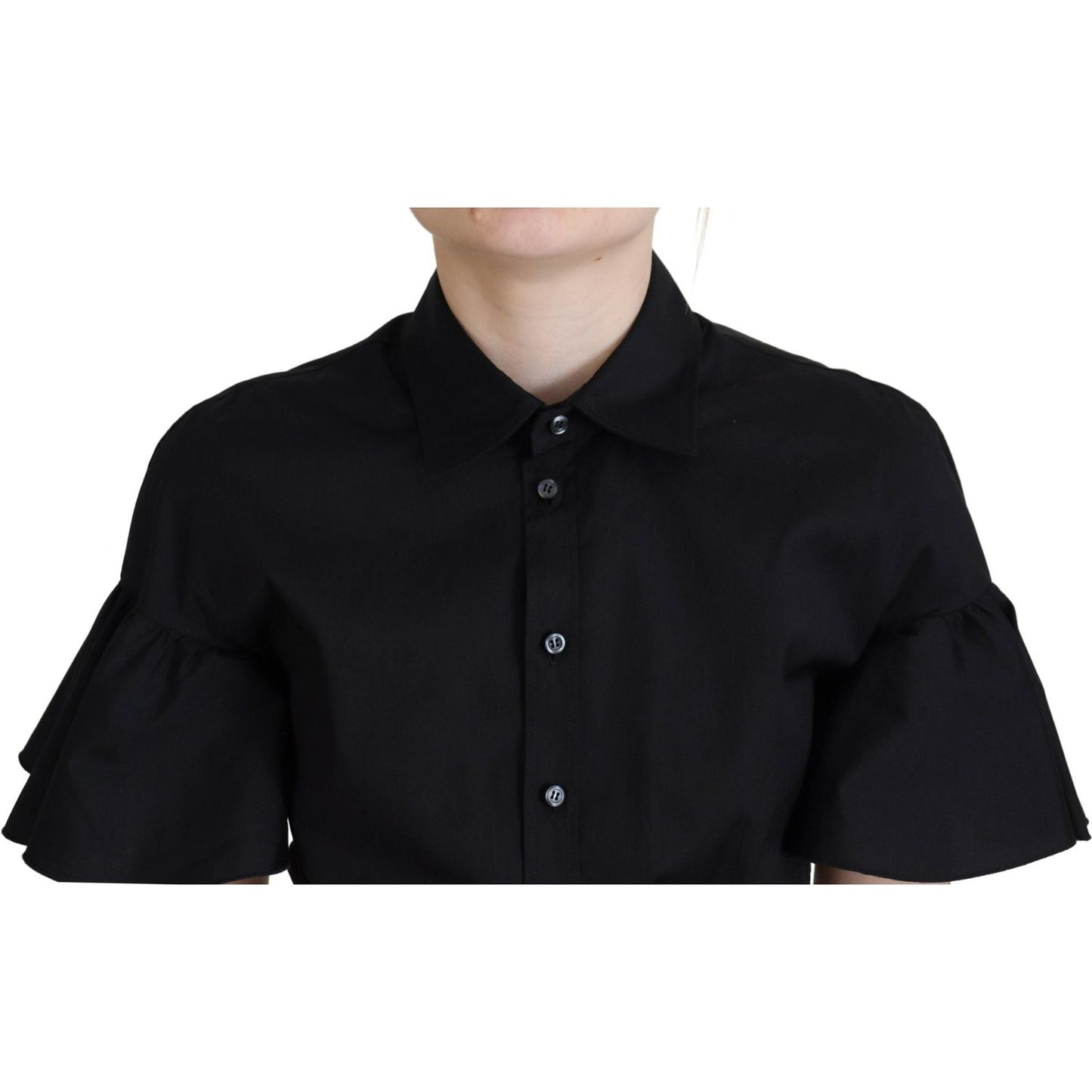 Dsquared² Black Collared Button Down Short Sleeve Cropped Top black-collared-button-down-short-sleeve-cropped-top