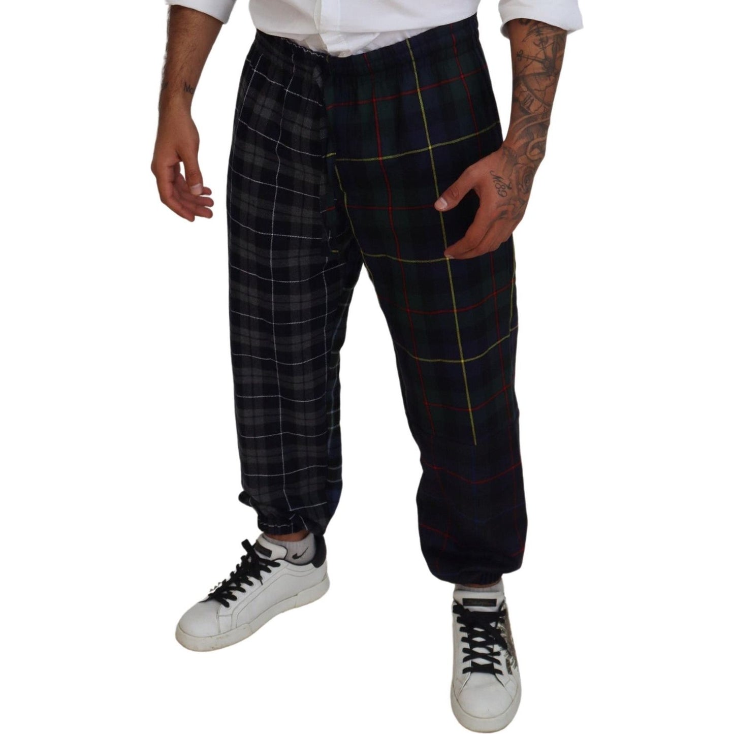 Dolce & Gabbana Checkered Wool Blend Jogger Pants multicolor-checkered-wool-men-jogger-pants