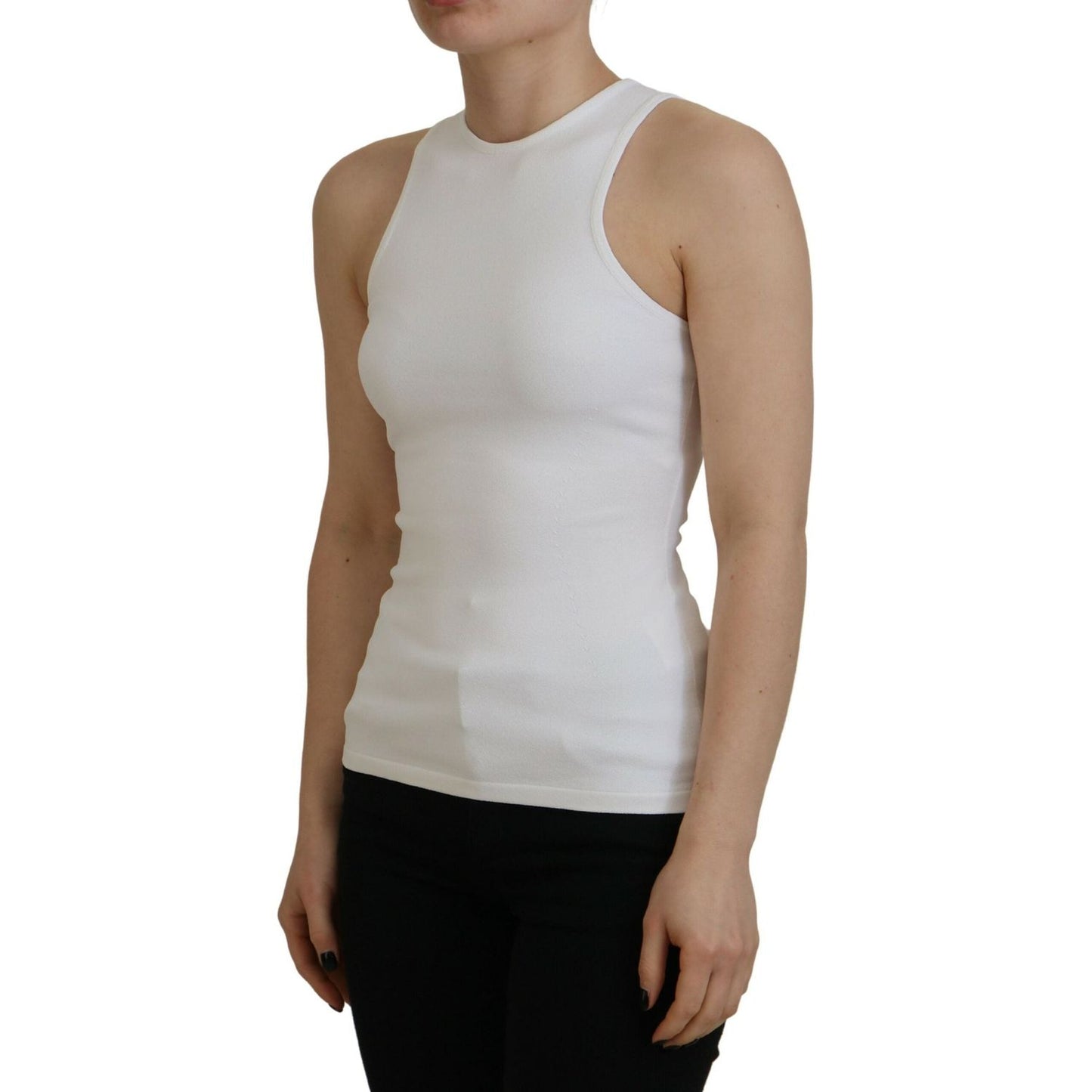 Dsquared² White Viscose Sleeveless Round Neck Tank T-shirt white-viscose-sleeveless-round-neck-tank-t-shirt