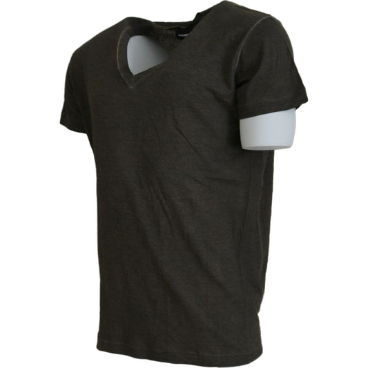 Dsquared² Gray Cotton Linen Short Sleeves V-neck T-shirt gray-cotton-linen-short-sleeves-v-neck-t-shirt