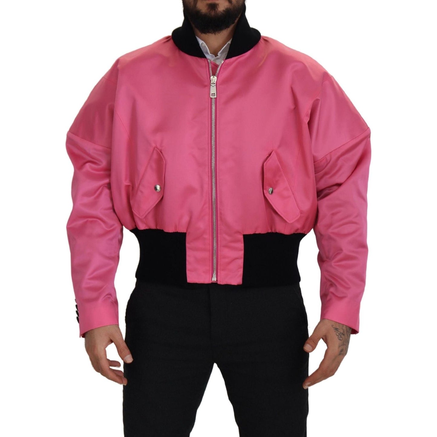 Dolce & Gabbana Elegant Pink Nylon Bomber Jacket nylon-pink-men-full-zip-bomber-jacket