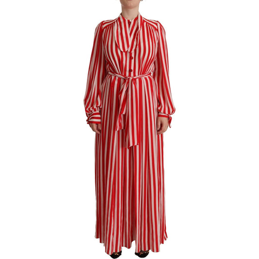 Dolce & Gabbana Elegant Striped Silk Maxi Dress white-red-silk-a-line-shift-gown-dress IMG_8205-scaled-626e15e4-69f.jpg