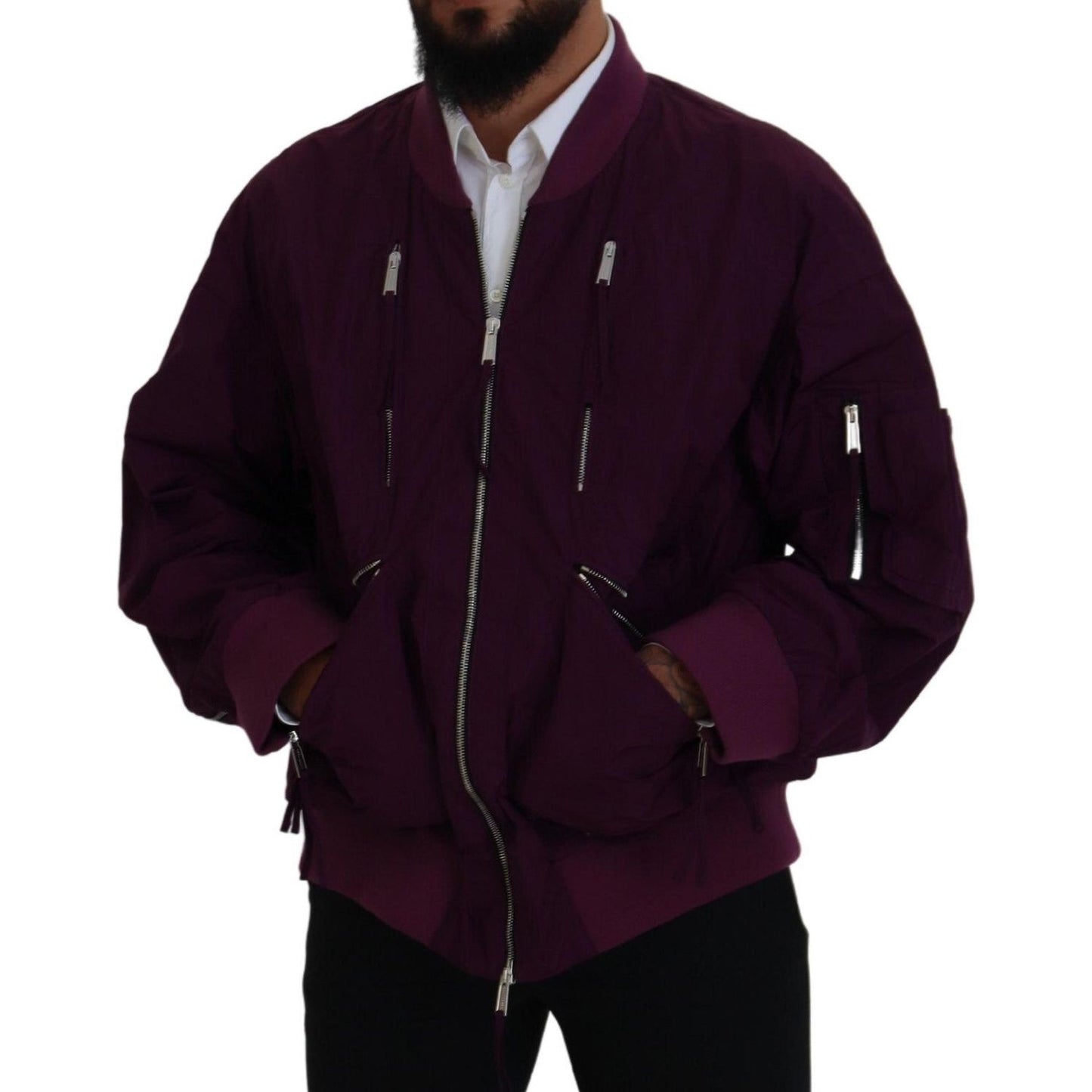 Dsquared² Purple Polyester Full Zipper Bomber Jacket purple-polyester-full-zipper-bomber-jacket
