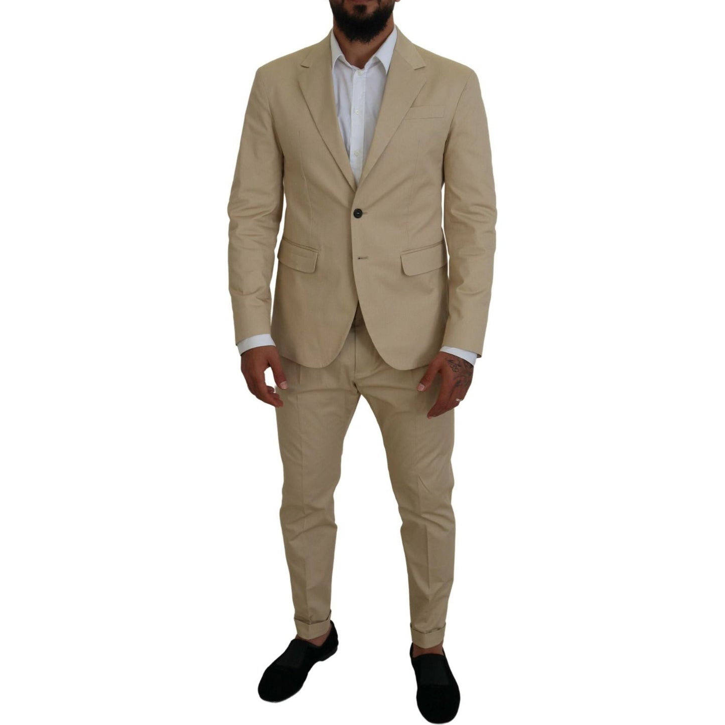 Dsquared² Beige Cotton Single Breasted 2 Piece CIPRO Suit beige-cotton-single-breasted-2-piece-cipro-suit