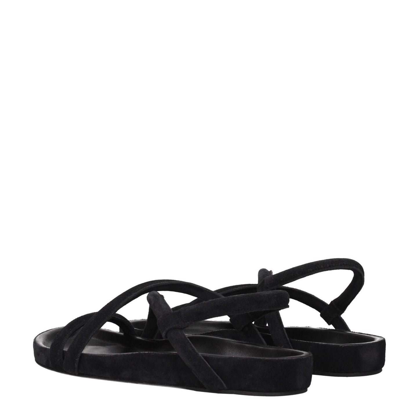 Isabel Marant Black Leather Flat Sandals with aged vintage suede effect, open toe design, and low flat heel.