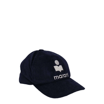 Isabel Marant Blue Cotton Cap (Baseball Hat) with front logo, casual style, strap closure, 74% cotton, 28% linen, midnight blue.