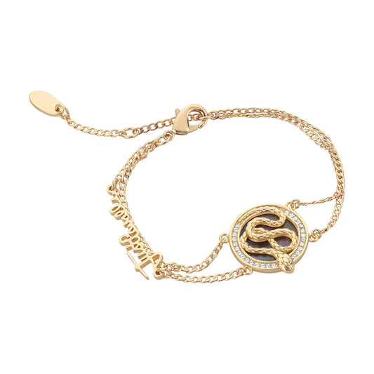 JUST CAVALLI JEWELS JEWELRY Mod. JCBR01313200 gold bracelet with snake motif and intricate chain design.