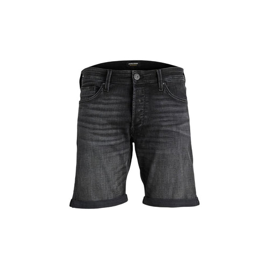 Front view of Jack Jones Black Cotton Bermuda Shorts, casual style for men.