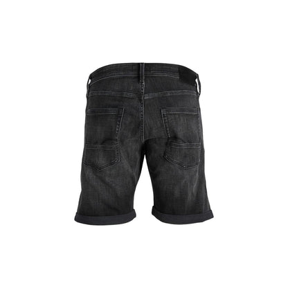 Back view of Jack Jones Black Cotton Bermuda Shorts showcasing pockets and cuffed hems.