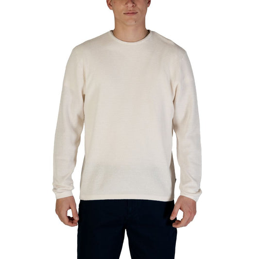 Jack Jones White Cotton Sweatshirt with crew neck, versatile knit, eco-friendly material, suitable for casual and formal occasions.