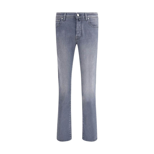 Jacob Cohen Gray Cotton Slim Fit Jeans with button closure and five-pocket design, perfect for casual stylish wear.