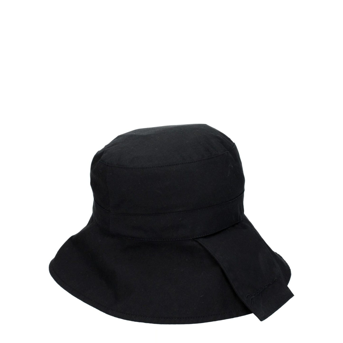 Jacquemus Black Cotton Bucket Hat with vintage effect, casual style, 75% cotton-polyamide composition. MPN: 235AC4485047380.