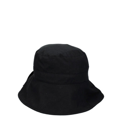 Jacquemus Black Cotton Bucket Hat with vintage effect, casual style, made of 75% cotton and polyamide.