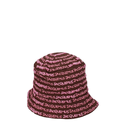 Jacquemus Brown Cotton Bucket Hat with logo beaded detail in pink, 100% cotton casual style, MPN 235AC4515035850, code F76826