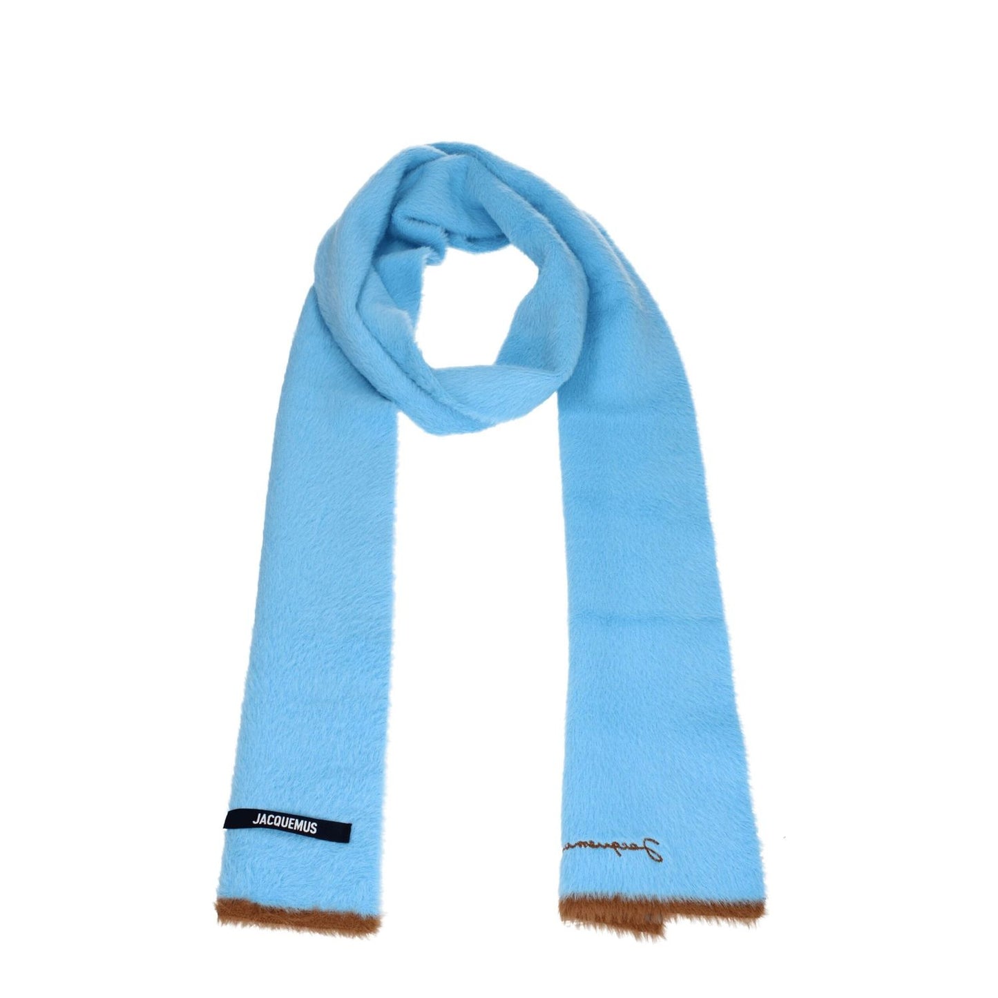 Jacquemus Light Blue Polyamide Scarf with side logo, casual style, 24×250 cm, 98% polyamide, 2% elastane, MPN 226AC4375080320.