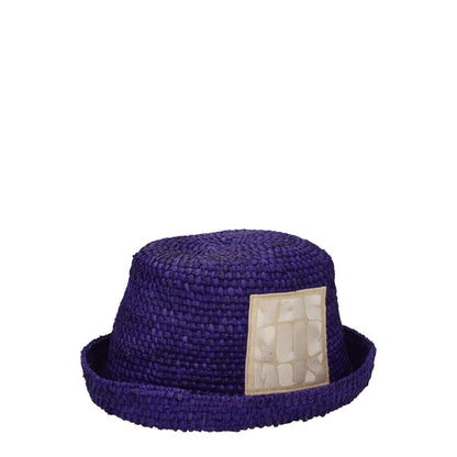 Jacquemus Purple Raffia Hat with front logo, casual style, made of 100% raffia, variations in purple and violet hues.