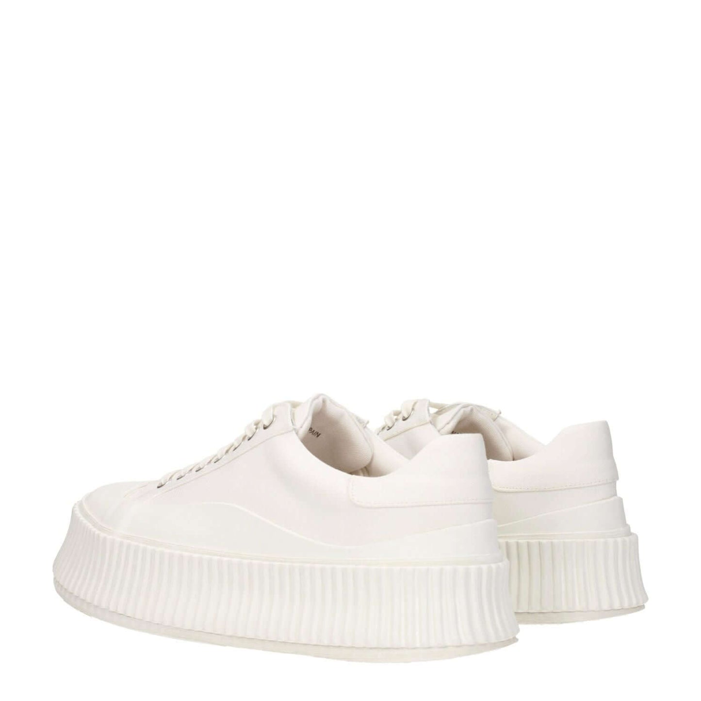 Jil Sander White Fabric Platform Sneakers with lace-up closure, rubber sole, round toe, and 5 cm wedge heel for casual style.