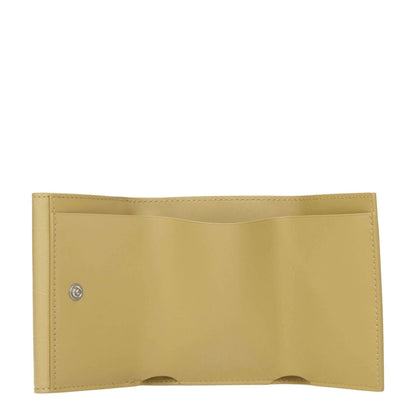 Open Jil Sander Yellow Leather Wallet with crocodile print, button closure, and card holder compartments, displaying the interior design.