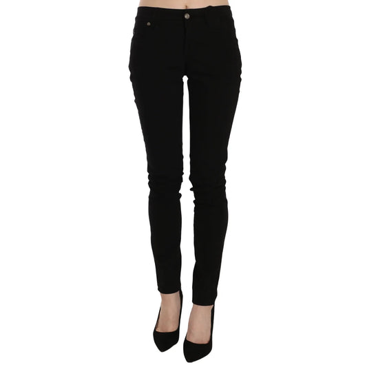 John Galliano Black Mid Waist Slim Fit Skinny Denim Casual Pants Jeans with zipper closure, high quality and craftsmanship.