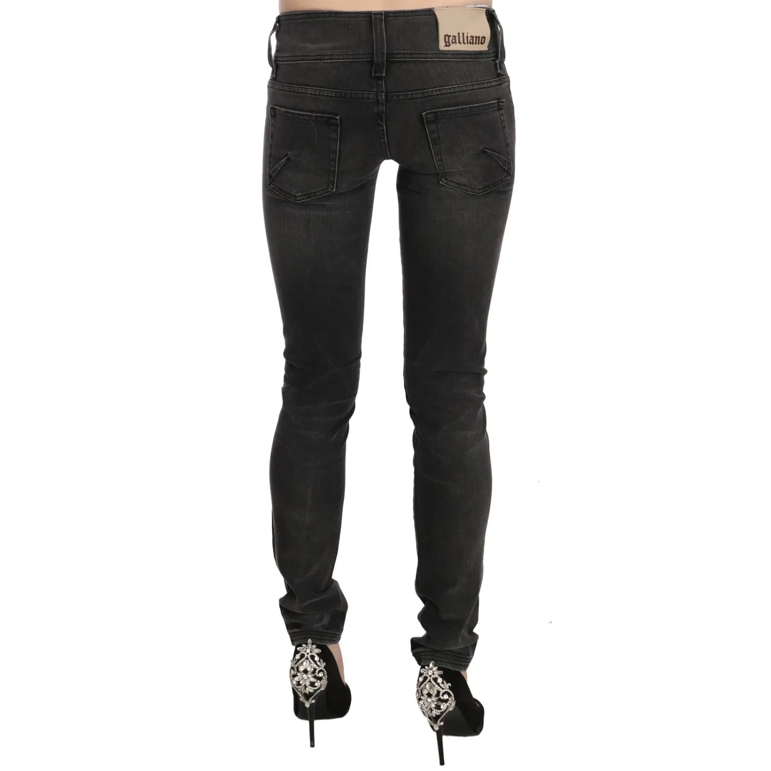 John Galliano Black Washed Low Waist Slim Fit Skinny Denim Pants Jeans
