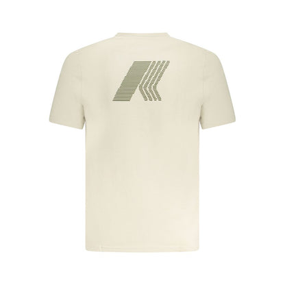 K-WAY Beige Cotton T-Shirt with embossed logo and crew neck, short sleeve design, back view.