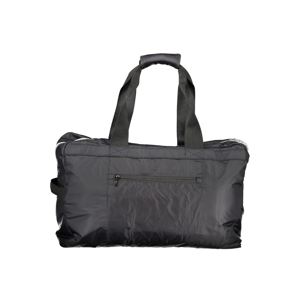 K-WAY Black Polyester Luggage And Travel bag with shoulder handles, multiple pockets, contrasting details, zip closure, and logo