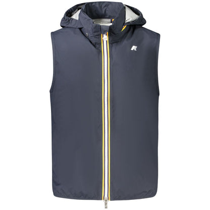 K-WAY Blue Polyester Men Sleeveless Jacket with removable hood and stylish design.