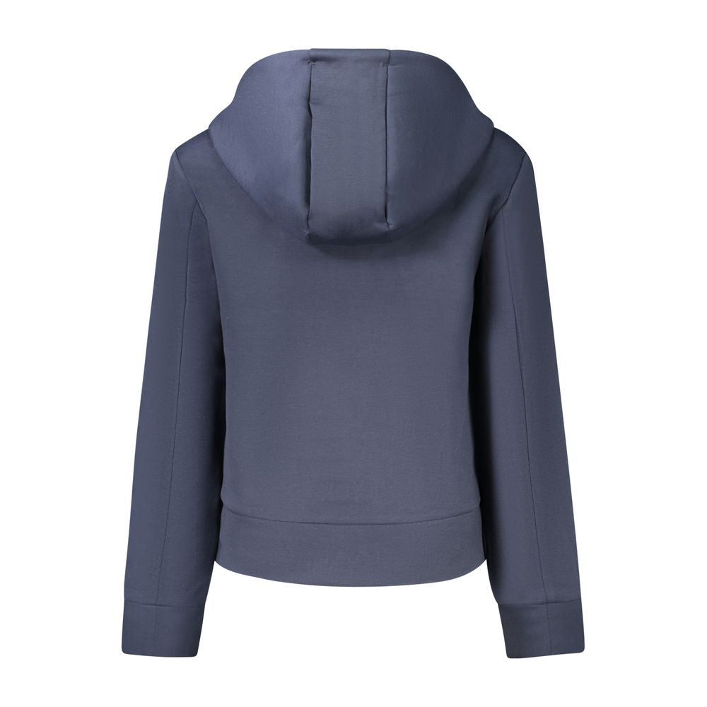 Back view of K-WAY Blue Polyester Women Sweater with hood and long sleeves, highlighting the stylish design and craftsmanship.