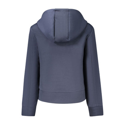 Back view of K-WAY Blue Polyester Women Sweater with hood and long sleeves, highlighting the stylish design and craftsmanship.