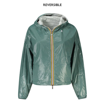 K-WAY Gray Nylon Women Jacket reversible with waterproof nylon and hood.