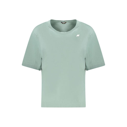 K-WAY Green Cotton Tops & T-Shirt, short sleeve, wide neck, logo application, stylish casual tee.