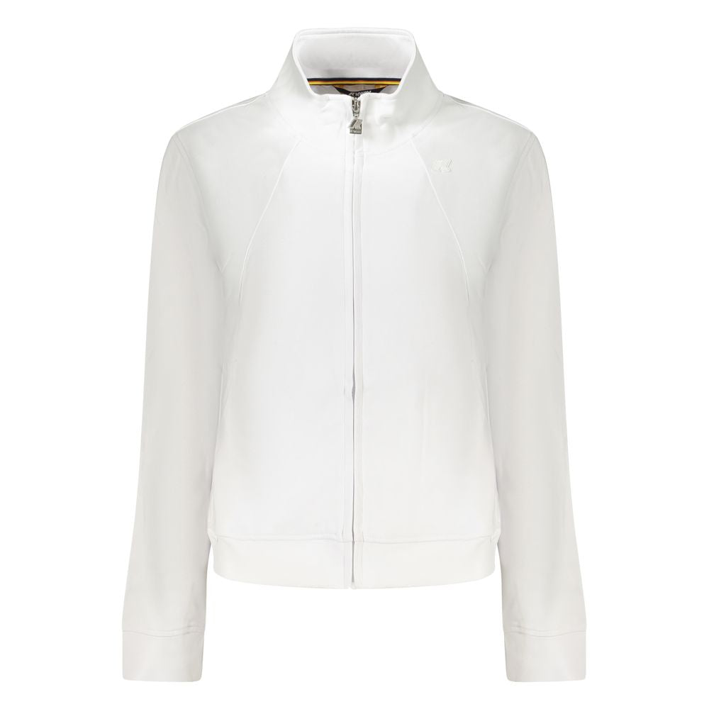 K-WAY White Cotton Women Sweater with zip fastening and twin pockets, featuring the iconic K-WAY logo for a chic and functional style.