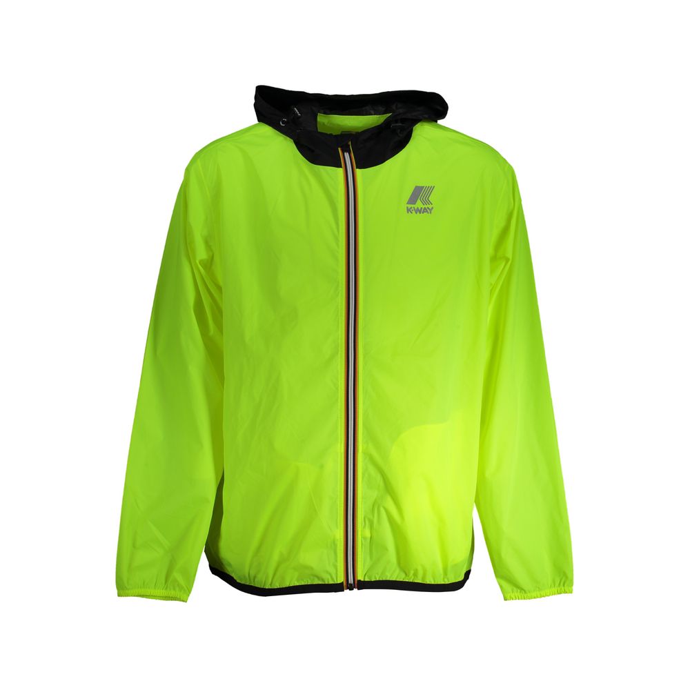 K-WAY Yellow Polyamide Men Jacket with hood, waterproof design, front zip, and logo for outdoor style.