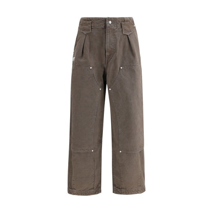 Kenzo Brown Cotton Casual Pants with double knee design and Kenzo Weave stitching, featuring front button, zipper closure, and multiple pockets.