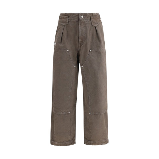 Kenzo Brown Cotton Casual Pants with double knee design and Kenzo Weave stitching, featuring front button, zipper closure, and multiple pockets.