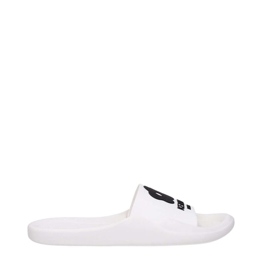 Kenzo White Cotton Slippers with rubber sole, open toe, low heel, and front logo. Stylish casual footwear. MPN FE52MU110P5102.