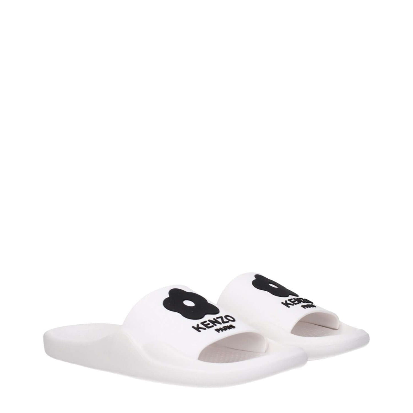 Kenzo White Cotton Slippers with open toe design and rubber sole featuring front logo, style code F81417.