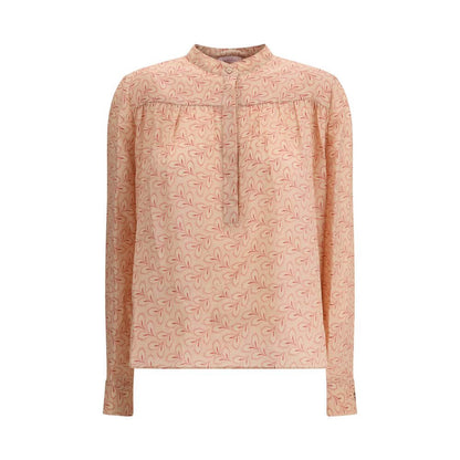 Kristina Ti Multicolor Silk Pattern Shirt with foliage print and stand-up collar for elegant and casual looks.