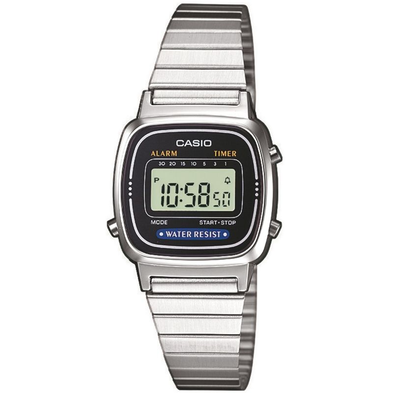 CASIO VINTAGE Mod. ICONIC MINI STEEL - BLACK wristwatch with metal strap and splash proof resin case.