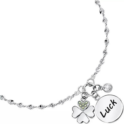 Silver necklace with clover and "Luck" charm, LA PETITE STORY JEWELRY Mod. LPS05ARR62