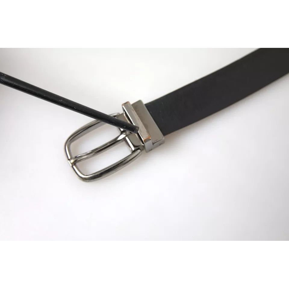 Black Leather Silver Metal Buckle Men Belt Dolce & Gabbana