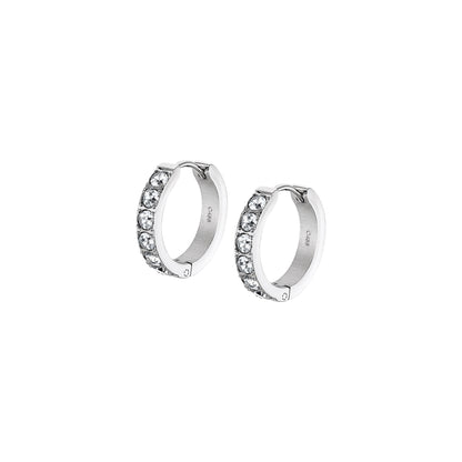 Lotus Jewels Jewelry Mod. LS2354-4/1 silver and diamond studded hoop earrings.