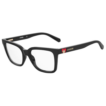 LOVE MOSCHINO MOD. MOL603 women's eyeglasses with black frames and heart logo on the temple, stylish and modern design for ladies.