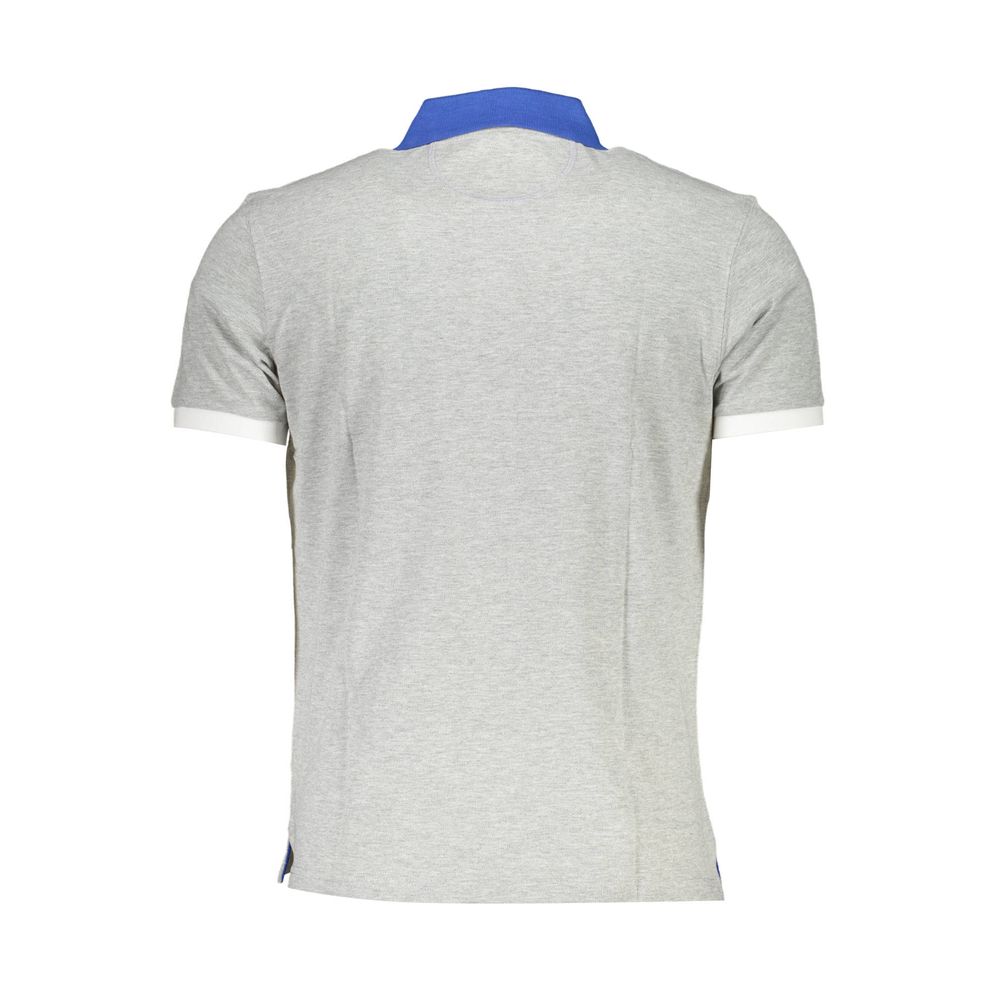 Back view of La Martina Brown Cotton Men Polo Shirt with short sleeves and blue collar detailing.