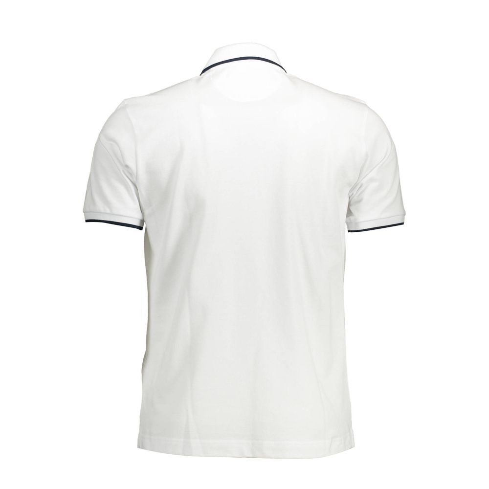 Back view of La Martina White Cotton Men Polo Shirt with short sleeves and contrasting details