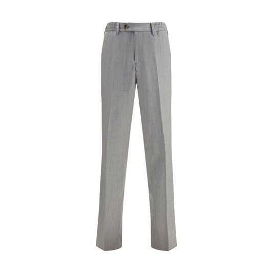 Lardini Gray Fleece Wool Chino Pants with elastic waistband and button closure, featuring side and back flap pockets. Regular fit for AW25 season.