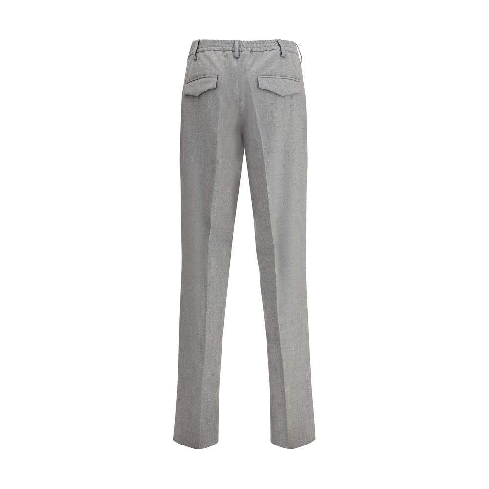 Lardini Gray Fleece Wool Chino Pants back view with elastic waistband and flap pockets, AW25 collection, elegant and practical design.