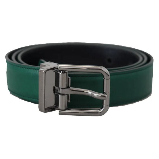 Green Calf Leather Silver Tone Metal Buckle Belt Dolce & Gabbana