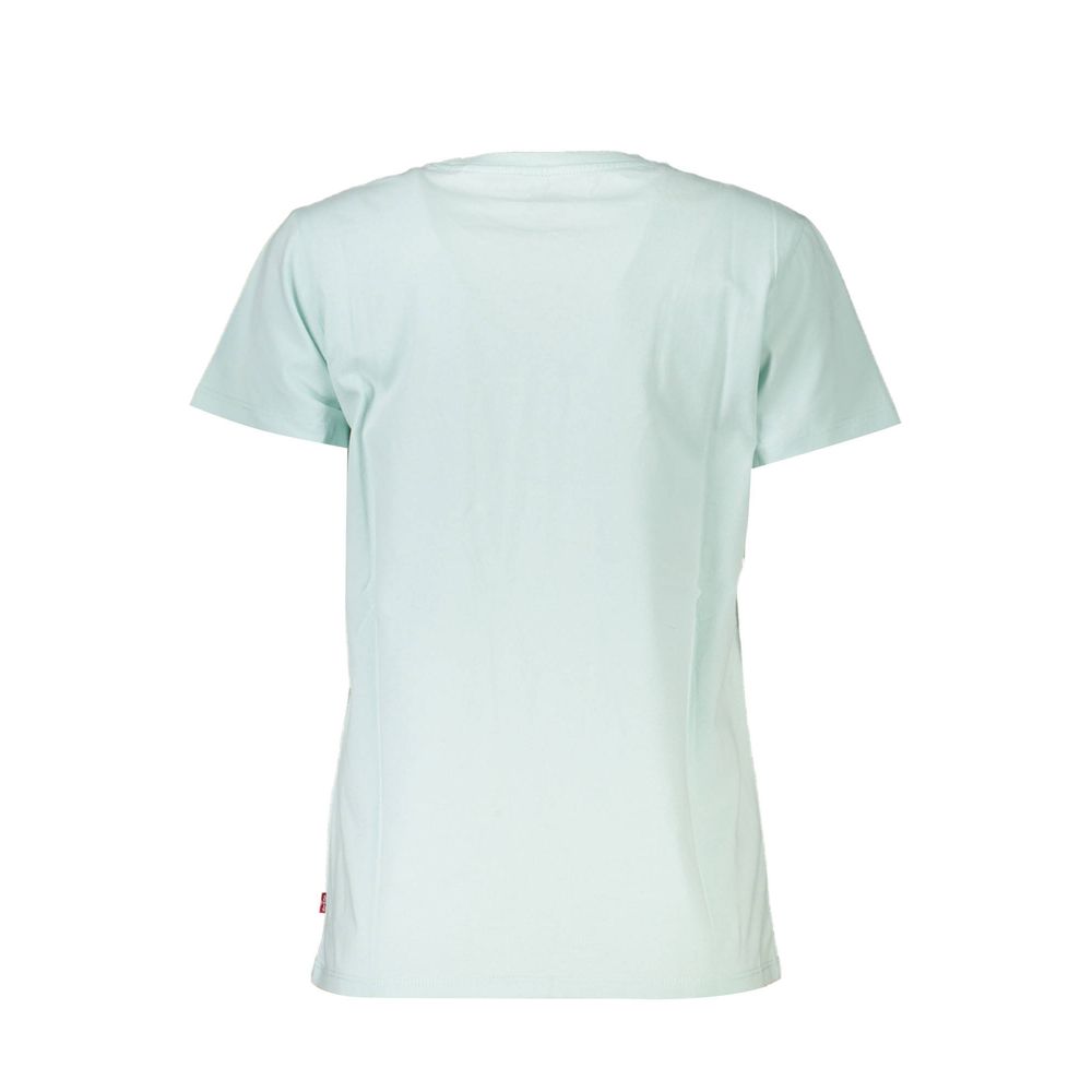 Back view of Levi's Blue Cotton Women T-Shirt, short sleeve, crew neck, made from soft cotton, highlighting a chic and timeless design.