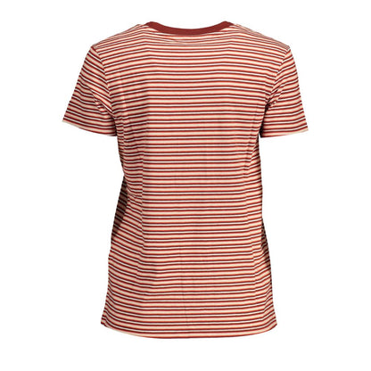 Back view of Levi's Red Cotton Women T-Shirt with stripes, featuring a round neck design.